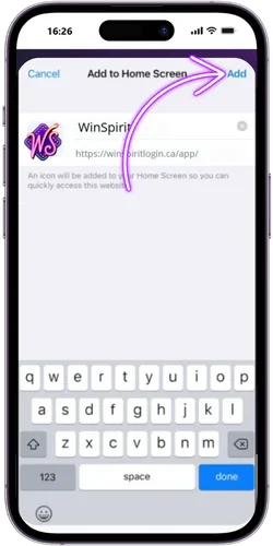 Confirm to add WinSpirit on Home Screen